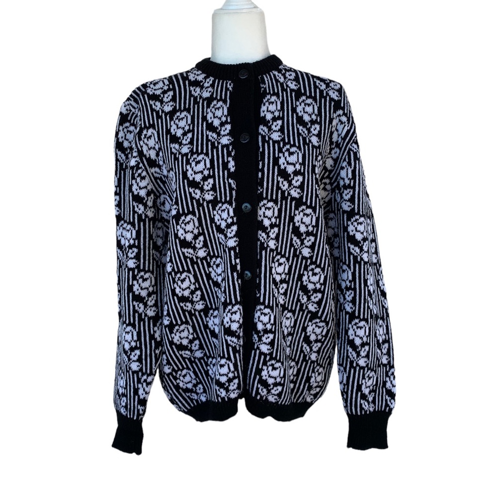 Vintage Jacar Striped Sweater with Rose Print